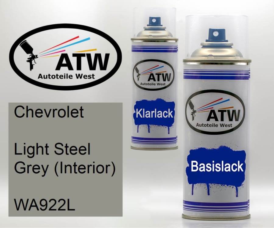 Chevrolet, Light Steel Grey (Interior), WA922L: 400ml Sprühdose + 400ml Klarlack - Set, von ATW Autoteile West.